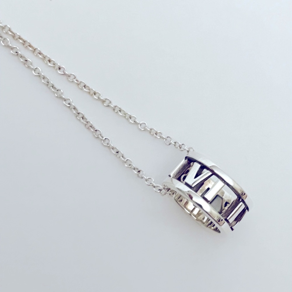 Tiffany & Co Atlas Sterling Silver Open Small Ring Charm on 16” Silver Chain